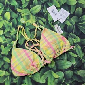 NWT Dippin' Daisy's Cove Pastel Plaid Bikini Top size Large might be Reversible